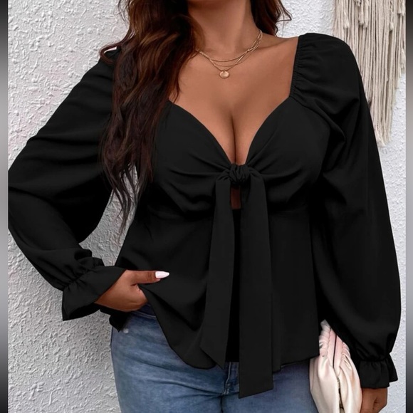 Boho sweetheart neck knot front peplum blouse - Picture 12 of 16